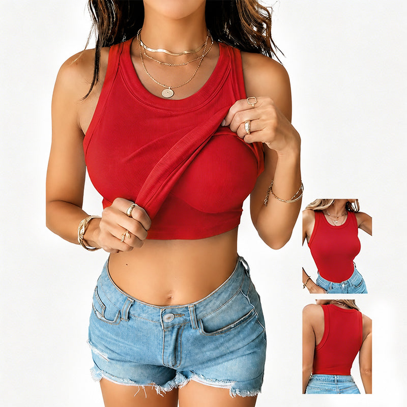 ☀️Summer Hot Sale｜Lulu Ebb Dupe Thick Ribbed Tank ✨Built-In Removable Bra 8-Pack